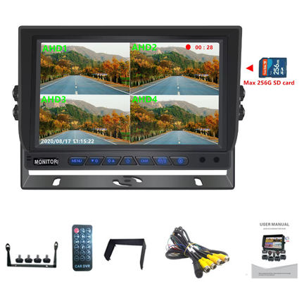 ホットセール 9インチ 1024*600 AHD クアッドディスプレイ 録音機能付きのカー・トラック セキュリティカメラシステム