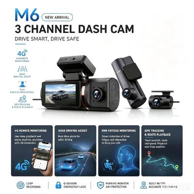3チャネルAI 4Gダッシュカメラ 4Kフロント,ADAS&DMS,GPS追跡,24/7駐車モニター