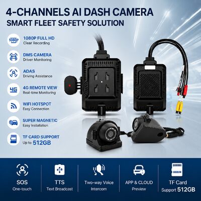 フロント・リア・ダッシュ・カメラ 4CH ADAS DMS オートビデオ・レコーダー 4G GPS WIFI トラック用磁気カメラ
