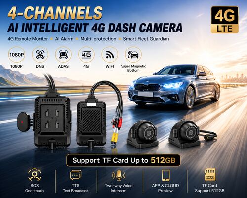 フロント・リア・ダッシュ・カメラ 4CH ADAS DMS オートビデオ・レコーダー 4G GPS WIFI トラック用磁気カメラ