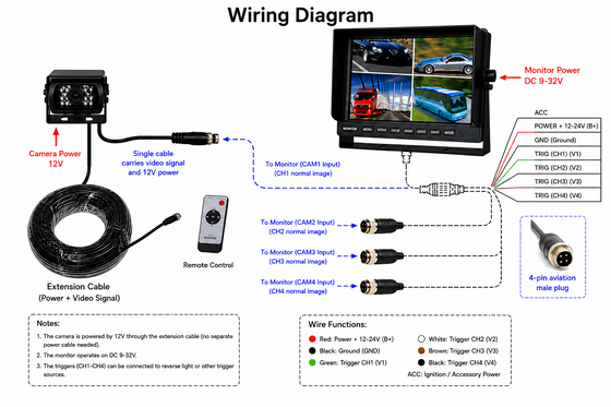 24V バン TFT LCD カラーモニター、車用 10.1 インチ液晶モニター、4 チャンネルビデオ入力付き