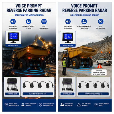 Mining Truck Reverse Parking Radar System with CAN Bus, Voice Alert and 8 Ultrasonic Sensors for Heavy Duty Vehicles