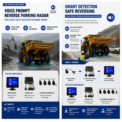 Mining Truck Reverse Parking Radar System with CAN Bus, Voice Alert and 8 Ultrasonic Sensors for Heavy Duty Vehicles