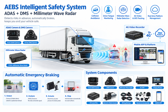 フリートテレマティクス向け 77GHz ミリ波レーダー ADAS + DMS および 4G/5G 接続を備えた AEBS システム