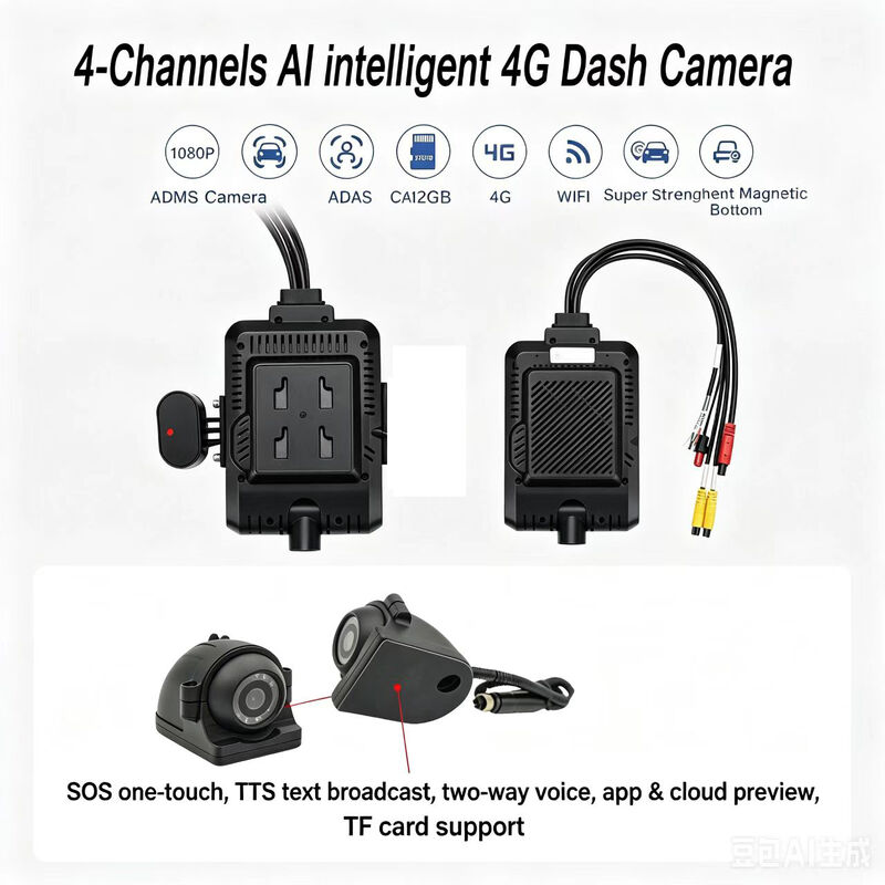 フロント・リア・ダッシュ・カメラ 4CH ADAS DMS オートビデオ・レコーダー 4G GPS WIFI トラック用磁気カメラ