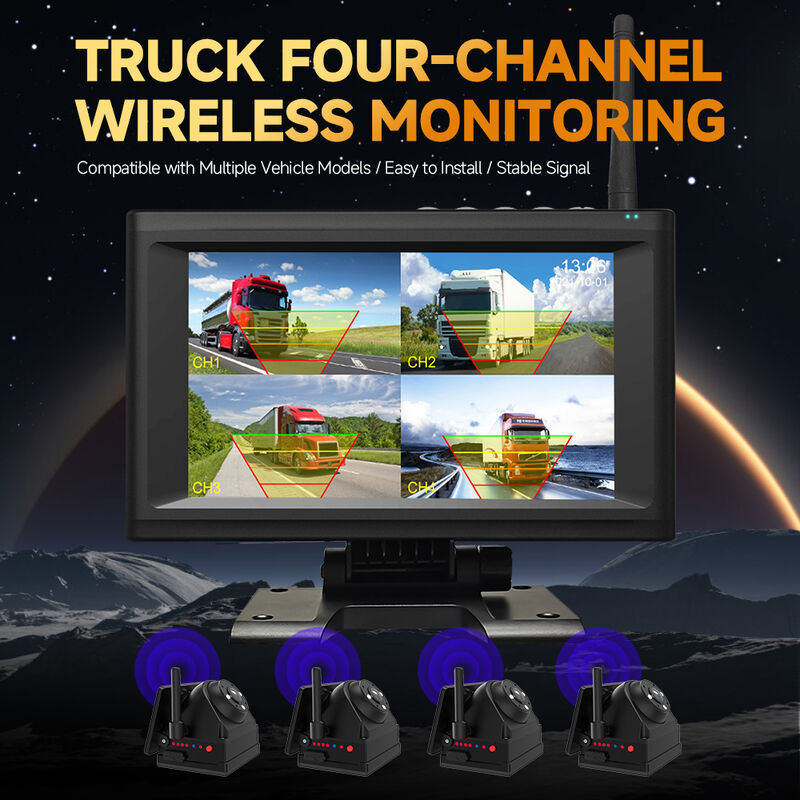 4CH 720P 無線ダッシュカメラ トラック,RV & バス 7インチ IPS BSDアラーム,磁気マウント,再充電可能,プラグ&プレイ,拡張可能 1-4CH