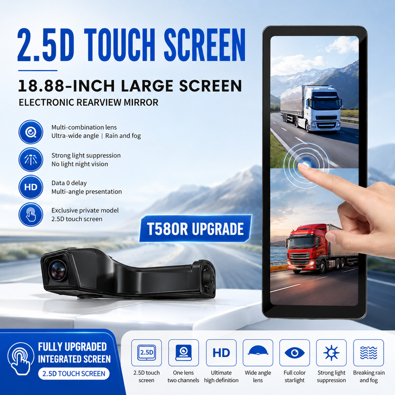 18.88インチ トラック デジタルサイドミラーモニターシステム 1080P デュアルレンズカメラ 電子バックミラー ヘビーデューティートラック用